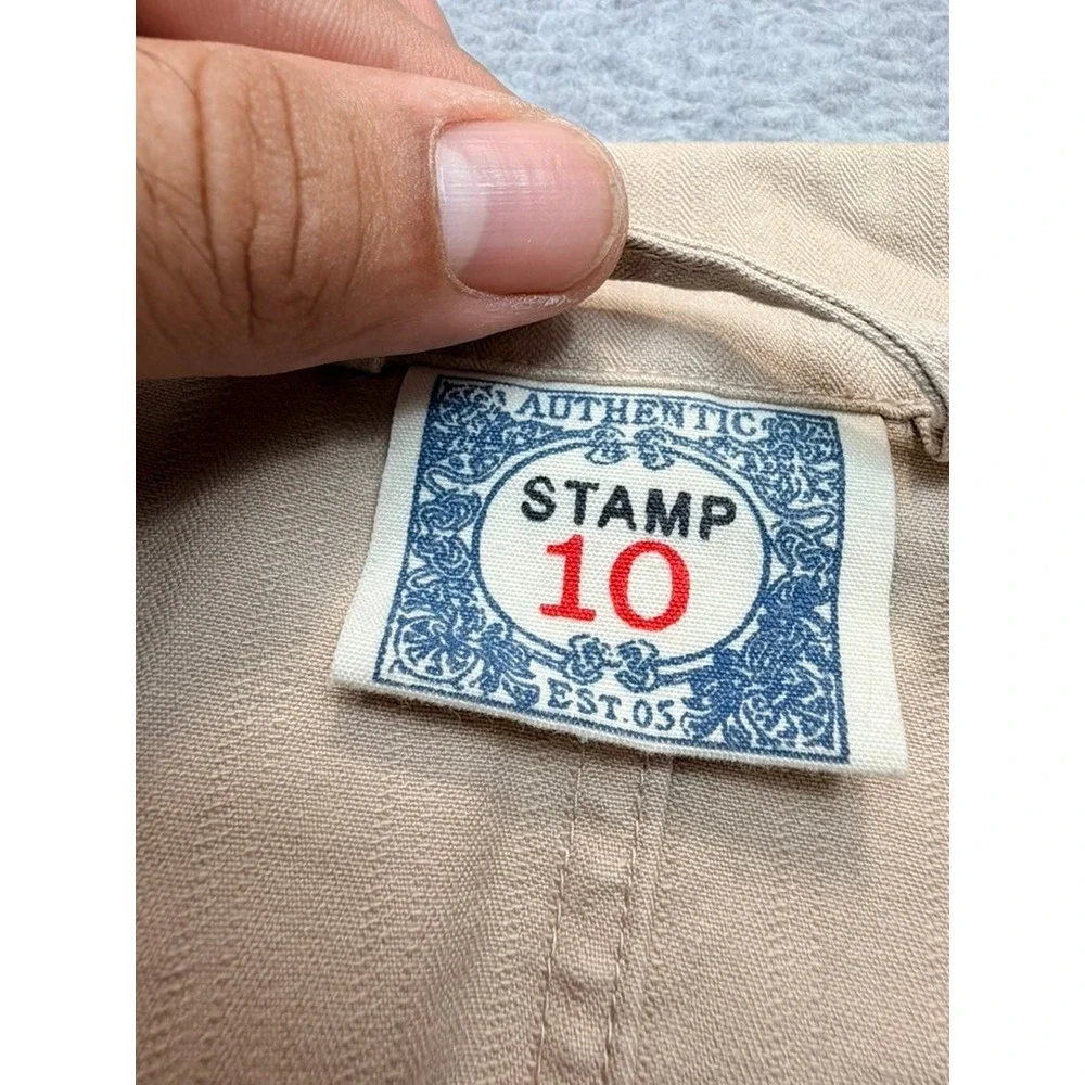 Stamp 10 Authentic Mens Tan Khaki Cotton Twill 2 Button Blazer Sport Coat XL